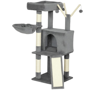 Pawhut Albero tiragraffi per gatti con tappetino in sisal, piattaforma, tana e amaca, 40,5 x 40,5 x 103 cm, Grigio   Aosom Italy