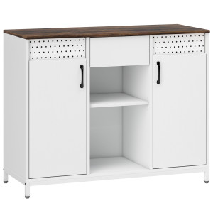Homcom Credenza per Soggiorno con 2 Ante Forate Cassetto Scomparti Aperti Ripiani Regolabili 100x40x80 cm Bianco   Aosom Italy