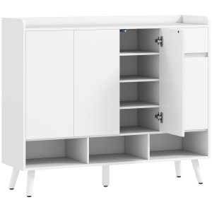 Homcom Scarpiera dal design senza maniglie, con 4 ante, 4 ripiani regolabili e gambe in legno, Bianco   Aosom Italy