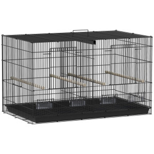 Pawhut Gabbia per Uccelli con Divisore 4 Mangiatoie 4 Posatoi Vassoio Estraibile per Pappagalli Canarini Parrocchetti 76x46x46 cm Nero   Aosom Italy