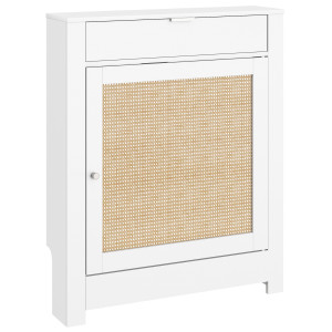 Homcom Copritermosifoni con Anta in rattan e Scomparto, Design Boho, Bianco   Aosom Italy