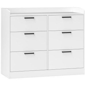 Homcom Cassettiera 6 Cassetti in Legno con Bordi Rialzati e Maniglie a U, 110x40x88 cm, Bianco