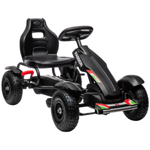 Homcom Go Kart a Pedali per Bambini 5-12 Anni in PP e Metallo Nero con Sedile Regolabile e Freno a Mano, 121x58x61 cm