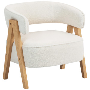 Homcom Poltrona da salotto in tessuto bouclè, imbottita, con seduta ampia e schienale ergonomico, 70 x 64 x 71 cm, Bianco   Aosom Italy