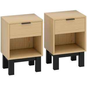Homcom Set di 2 Comodini Moderni con Cassetto e Mensola Aperta 35x26x50 cm Rovere   Aosom Italy