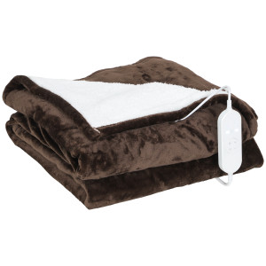 Homcom Coperta Elettrica 180x130 cm 10 Livelli di Temperatura Timer Lavabile in Lavatrice, Display LED Marrone   Aosom Italy