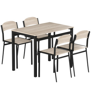 Homcom Set Tavolo e Sedie 5pz, Tavolo da pranzo Rettangolare e 4 Sedie, pannello effetto legno a una struttura in metallo, Nero e Rovere   Aosom Italy