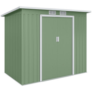 Outsunny Casetta da Giardino in Acciaio con Tetto Inclinato, Doppia Porta Scorrevole e Prese d'Aria, 213x130x173 cm, Verde Aosom