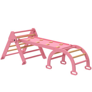 Aiyaplay Struttura da arrampicata per interni 5 in 1, pieghevole, con scivolo, arco da arrampicata, Rosa   Aosom Italy