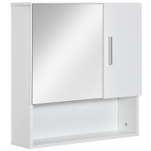 Kleankin Specchiera Bagno in Legno con Mensole Regolabili, Mobile Bagno a 2 Ante e Ripiano Aperto, 54x15.2x55.3cm, Bianco Aosom