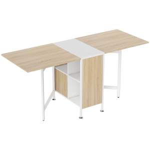 Homcom Tavolo Pieghevole, Scrivania a Scomparsa Rovere  bianco 169 × 62 × 75cm