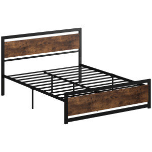 Homcom Struttura Letto Matrimoniale 167x208x103cm in Legno e Acciaio, Doghe Integrate e Testiera in Stile Industriale, Nero e Marrone Rustico Aosom