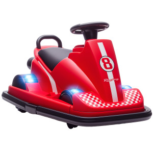 Aiyaplay Autoscontro per bambini, ruotabile a 360 gradi, volante, luci LED, funzione musicale, 3-8 anni, Rosso   Aosom Italy