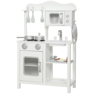 Aiyaplay Cucina giocattolo in legno con suono accessori lavello e microonde per bambini a partire dai 3 anni bianco   Aosom Italy