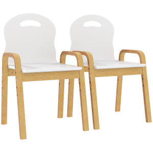 Aiyaplay Set 2 Sedie Bambini in Legno di Betulla Regolabili e Impilabili, Bianco   Aosom Italy