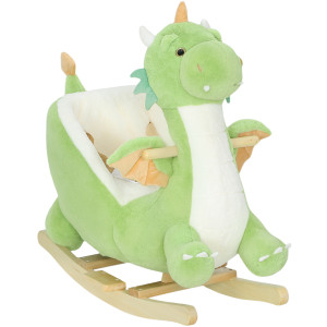 Aiyaplay Drago a Dondolo in Peluche con Suoni e Base in Legno, 18–36 mesi, Verde   Aosom Italy