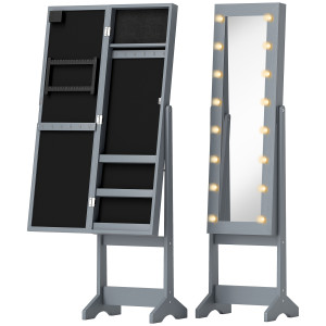Homcom Portagioie LED da Terra con Specchio Intero Regolabile, Grigio   Aosom Italy