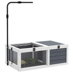Pawhut Casa per Tartarughe in Legno, 2 Zone con Supporto per Lampada Regolabile, 81 x 48 x 31,5 cm, Grigio   Aosom Italy
