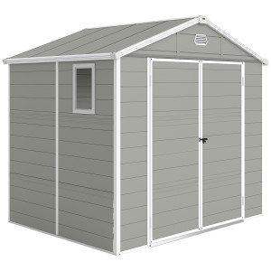 Outsunny Casetta da giardino con tetto a due falde, Capanno per attrezzi, 240 x 190 x 180/228 cm e 4,1 m², Grigio   Aosom Italy