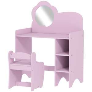 Aiyaplay Toeletta per bambini con sgabello, specchio a forma di fiore e ripiani aperti, 3-8 anni, Viola   Aosom Italy