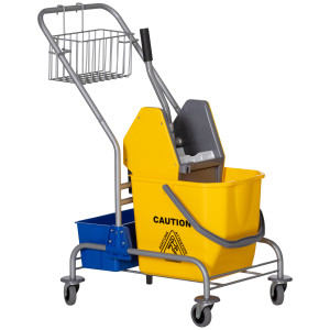 Homcom Carrello Pulizie con Strizzatore, Secchio 25L e Ripiano in Plastica, in PP e Metallo, 72x49.5x95 cm, Blu e Giallo