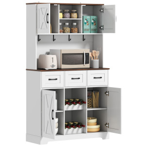 Homcom Dispensa da Cucina con Portabottiglie per 8 Bottiglie 4 Ante 3 Cassetti Piano Ampio 100x38x172 cm Bianco   Aosom Italy