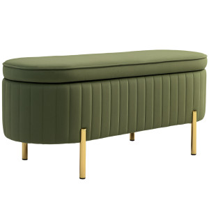 Homcom Panca Contenitore Ovale da 72L con Coperchio Sollevabile, in Tessuto Effetto Velluto e Legno, 108x44x43.5 cm, Verde   Aosom Italy