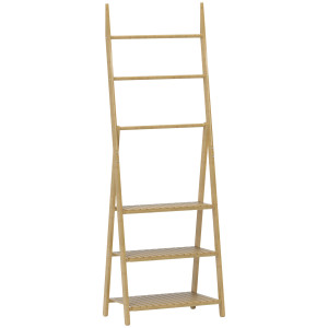 Homcom Scaffale Bagno 3 Ripiani con Porta Asciugamani a 3 Barre, Autoportante e Pieghevole in Legno di Bambù