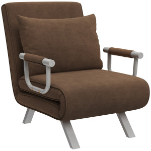Homcom Poltrona Letto Reclinabile 2 in 1 con Schienale su 5 Posizioni e Cuscino, Sedia Moderna è in metallo, 65x69x80cm, Marrone   Aosom Italy