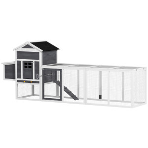 Pawhut Pollaio in legno pollaio per galline esterno con nido vassoio rimovibile in legno massiccio 297,5 x 68 x 118 cm bianco   Aosom Italy