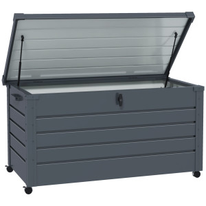 Outsunny Baule da Esterno da 311L con Serratura e 2 Maniglie, in Acciaio Zincato, 120x62x66 cm, Grigio Scuro