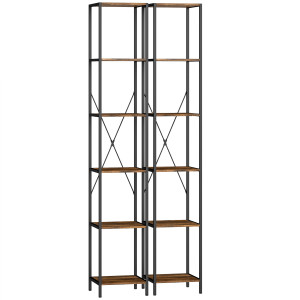 Homcom Set da 2 librerie a 6 ripiani, telaio in acciaio, 30cm x 30cm x 174,5cm Marrone rustico   Aosom Italy