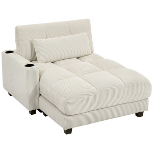 Homcom Poltrona letto con cuscino e porta-bicchiere, in schiuma, Bianco crema   Aosom Italy