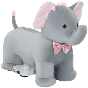 Aiyaplay Elefante Elettrico con Musica Batteria 6V Tocco Morbido Ruote Silenziose in PU Marcia Avanti Grigio   Aosom Italy