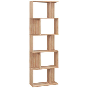 Homcom Scaffale Libreria Versatile a 5 Ripiani, Salvaspazio a Forma di S in Legno con Divisorio, 60x24x184.5 cm, Color Legno  Aosom Italy