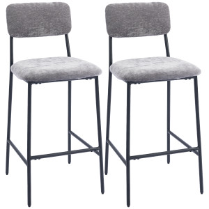 Homcom Set da 2 sgabelli da bar in tessuto chenille, sgabelli imbottiti, seduta ampia, schienale alto, 45,5x48x101cm, grigio   Aosom Italy