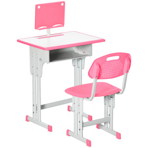 Homcom Banco Scuola con Sedia ad Altezza Regolabile per Bambini 6-12 Anni, Acciaio e MDF, Rosa