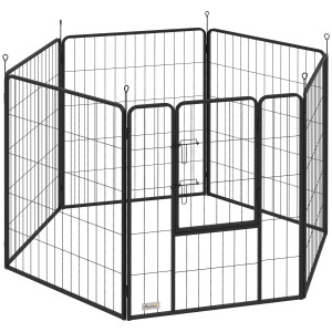Pawhut Recinto per Cani, 6 Pannelli h 100 cm, con Porta, per Interno ed Esterno Nero   Aosom Italy