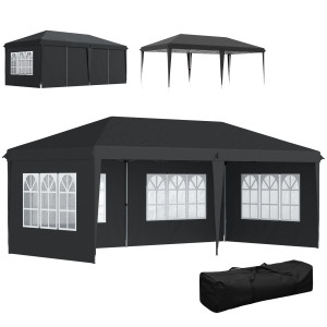 Outsunny Gazebo ca. 3x6 m Impermeabile Pop-up Gazebo Pieghevole con 4 Pareti, Finestre Protezione UV Sacca per il Trasporto Nero   Aosom Italy