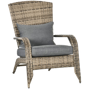 Outsunny Sedia da Giardino Adironrack con Braccioli, in Rattan e Acciaio, 64x80x90 cm, Marrone e Grigio Aosom