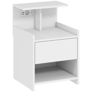 Homcom Comodino con Stazione di Ricarica Porte USB Cassetto e Ripiani Comodino da Camera 40x40x60 cm Bianco   Aosom Italy