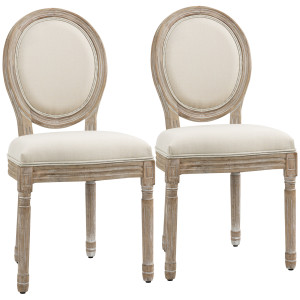 Homcom Set 2 Sedie Imbottite per Soggiorno Stile Vintage Rétro in Legno e Tessuto Effetto Lino Bianco Panna 49x56x96cm Aosom
