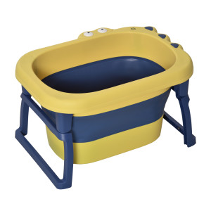 Homcom Vaschetta Bagnetto Pieghevole per Neonati e Bambini di 0-6 Anni, in Plastica Antiscivolo, Blu e Giallo, 75.3x55.4x43cm Aosom