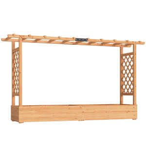 Outsunny Fioriera rialzata con traliccio laterale e superiore, vaso da fiori fori di drenaggio, 200x44x113,5cm, legno naturale   Aosom Italy