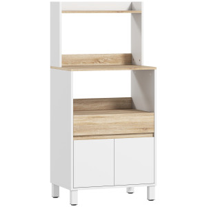 Homcom Mobiletto per Microonde in Legno con Mensola, Ripiano Aperto, Cassetto e Armadietto, 60x40x131 cm, Bianco   Aosom Italy