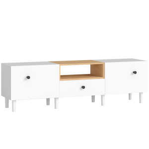 Homcom Mobile TV 70" max con 2 Ante a Ribalta, Cassetto e Scaffale Aperto, in Legno, 150x35x45 cm, Bianco e color Legno   Aosom Italy
