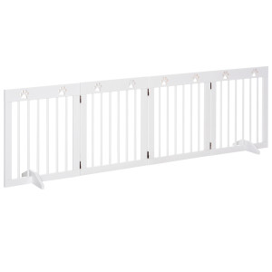 Pawhut Cancelletto di Sicurezza Pieghevole per Cani 4 Sezioni in Legno di Pino Resistente e Facile da Montare 204x30x61cm Bianco Aosom