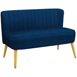 Homcom Divano design retrò 2 posti, gambe in legno, 117 cm x 56,5 cm x 77 cm, Blu   Aosom Italy