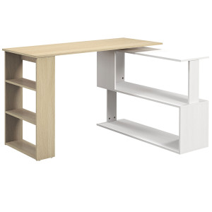 Homcom Scrivania angolare scrivania per computer modulabile libreria integrata + mensola 3 livelli bianco e legno naturale   Aosom Italy