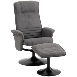 Homcom Poltrona relax con pouf, schienale regolabile, 69 cm x 71 cm x 104 cm, grigio scuro + nero   Aosom Italy